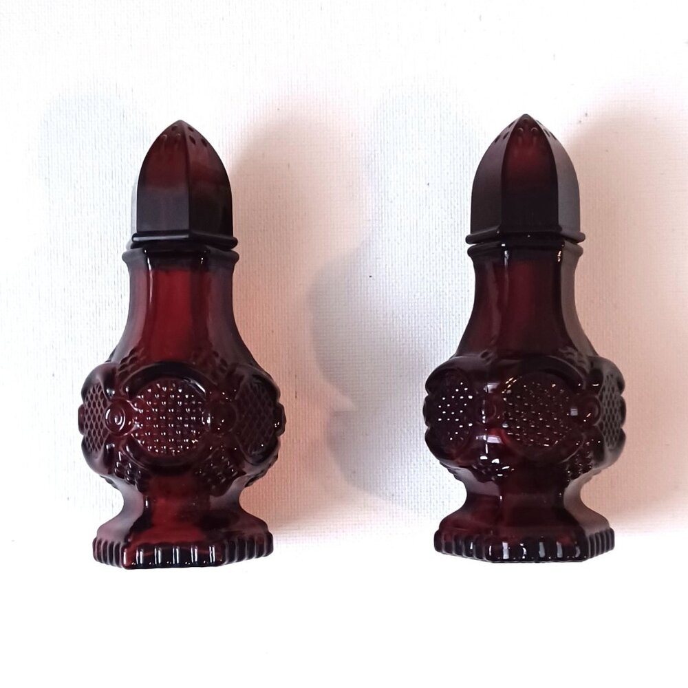 Vintage Avon Cape Cod Ruby Glass Salt and Pepper Shakers 1978